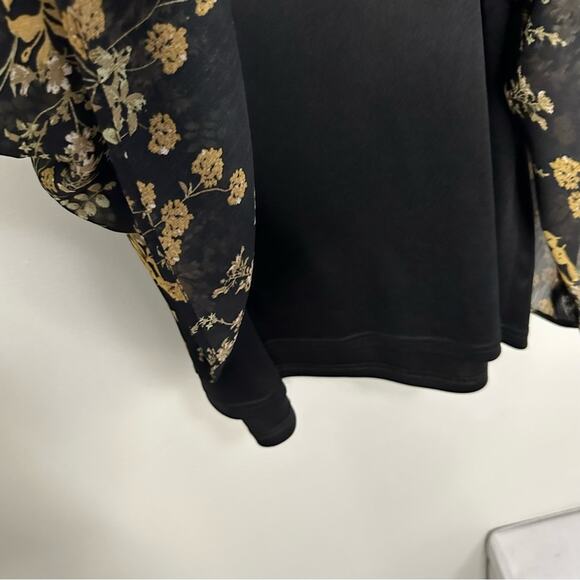 Charming Charlie Ditsy Dark Floral Flutter Sleeve Dress Black Tan Women Large - Picture 7 of 8